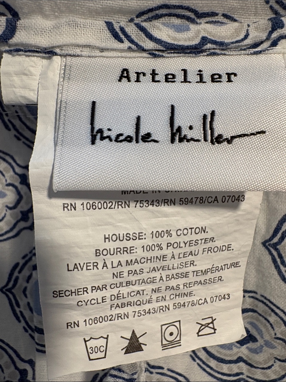 Nicole Miller PAIR of Quilted Euro Pillow Cover - Blue and White